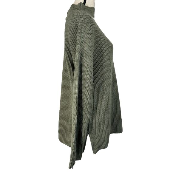 Bar III X-Large Sweater Mock V-Neck Cutout Side Slits Long Sleeve Zip Cuff Olive - Picture 4 of 8